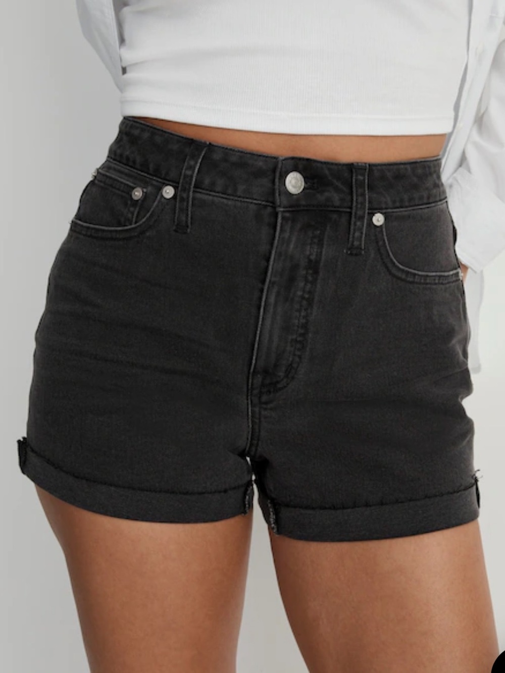 Madewell Black High-Rise Rolled Hem Jean Shorts